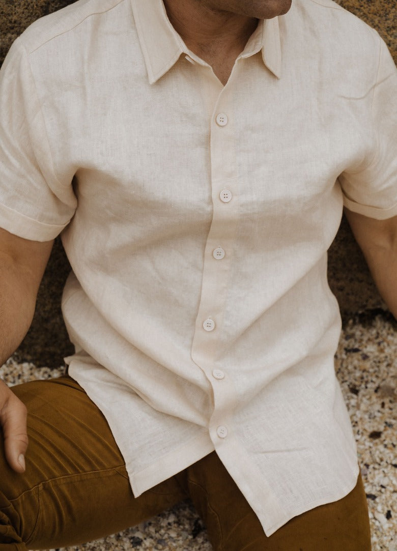 ivory white linen collared shirt